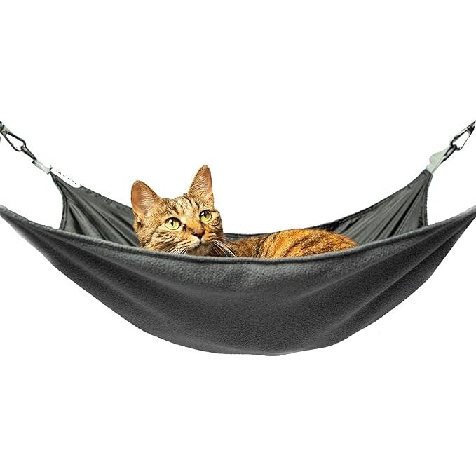 The QIPAN Cat Hammock is a large, black hanging hammock designed specifically for cats. It is made of soft, washable material that provides a comfortable spot for cats to relax and nap in. The hammock is also waterproof, making it suitable for outdoor use and easy to clean.