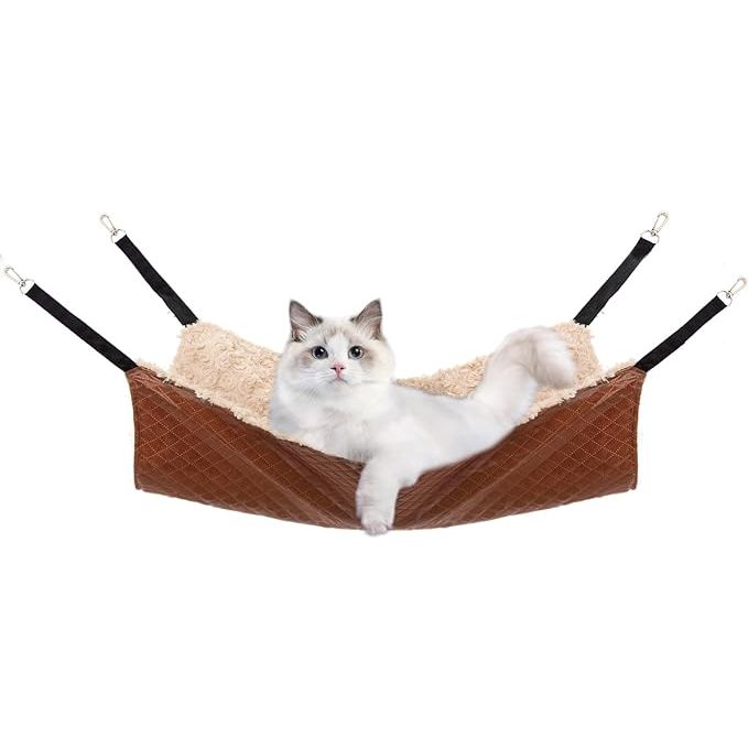 The JOYELF Cat Hammock Bed is a medium-sized reversible pet cage hammock that is designed for kittens, ferrets, puppies, and other small pets. It is made of soft and cozy fabric that provides a comfortable and secure place for your pet to relax and sleep.