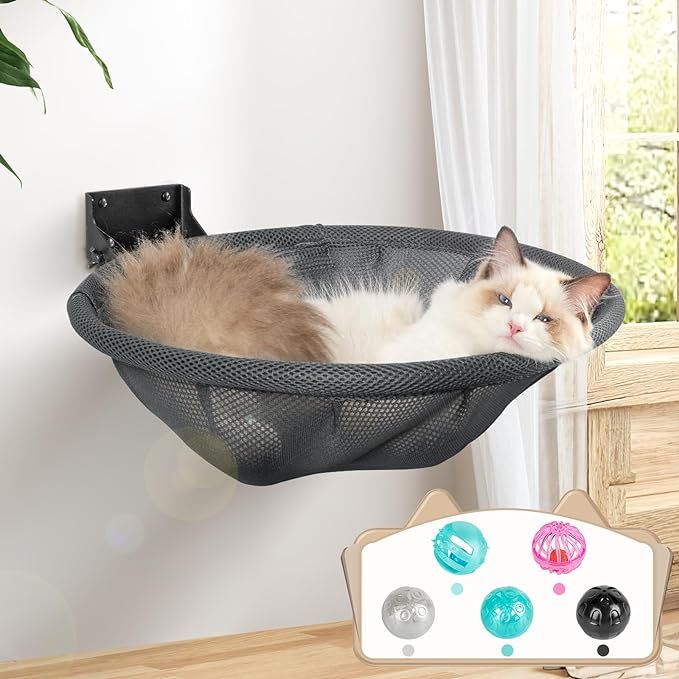 The JUNSPOW Cat Hammock is a wall-mounted bed designed specifically for cats. It is foldable and stable, offering a comfortable space for sleeping, playing, climbing, and lounging. The hammock is made of breathable materials, ensuring that your feline friend stays cool and comfortable while using it.