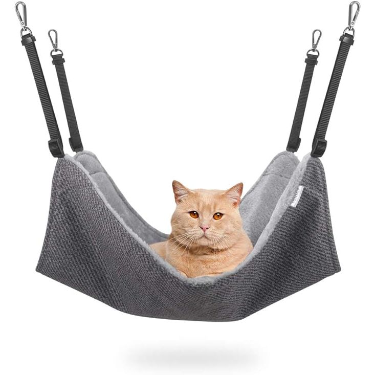 The EONMIR Cat Hammock is a cozy and comfortable pet bed designed to fit inside cages. Made with soft and durable materials, this hammock is suitable for ferrets, kittens, puppies, and small dogs. The adjustable straps make it easy to securely attach the hammock to the cage, providing a safe and snug sleeping space for your furry friend.