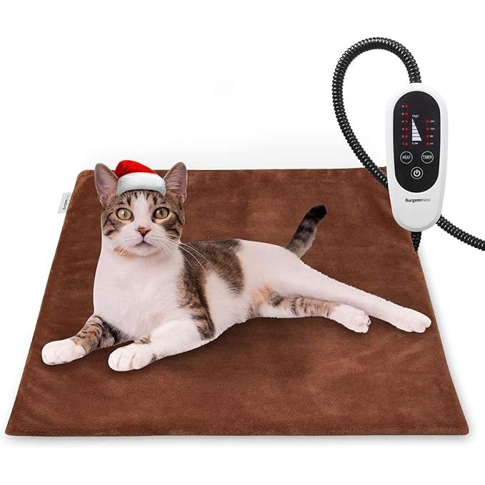 The BurgeonNest Cat Heating Pad is a must-have for pet owners looking to keep their furry friends warm and cozy. With 5 timer options and an adjustable temperature setting, you can easily customize the heating pad to suit your pet's needs.