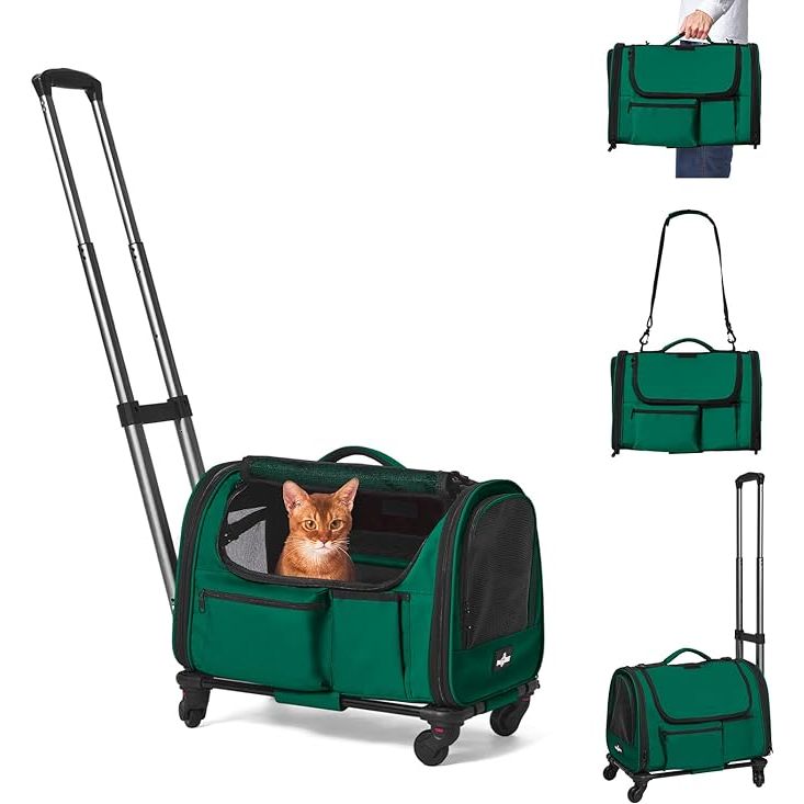 The Paw Ballet Cat Carrier with Wheels is a foldable and airline approved carrier specifically designed for cats and dogs weighing under 20 lbs. It features a durable and lightweight construction, making it easy to transport your furry friend in comfort and style.