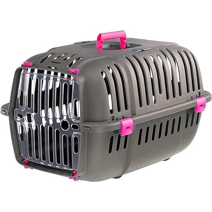 The Stylish Hard-Sided Pet Carrier by Ferplast is the perfect choice for Toy dog breeds and XS cats, with a weight capacity of up to 6 pounds and a length under 15.4 inches. This sleek carrier features quick and easy assembly with four buckle clips, ensuring a secure and long-lasting fit.