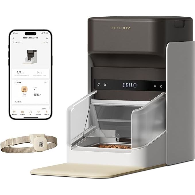 The PETLIBRO Upgraded RFID Automatic Cat Feeder is a high-tech pet feeder that allows pet owners to control their cat's feeding schedule through a smartphone app. The feeder has a 3L capacity and can dispense up to 10 meals per day, making it ideal for busy pet owners or those with multiple pets.