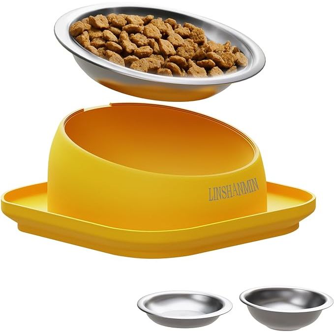 The LINSHANMIN Tilted Cat Food Bowls are designed to make feeding your cat more comfortable and enjoyable. These cat feeding bowls have a slanted, elevated design that is whisker-friendly, preventing your cat from feeling discomfort or stress while eating.