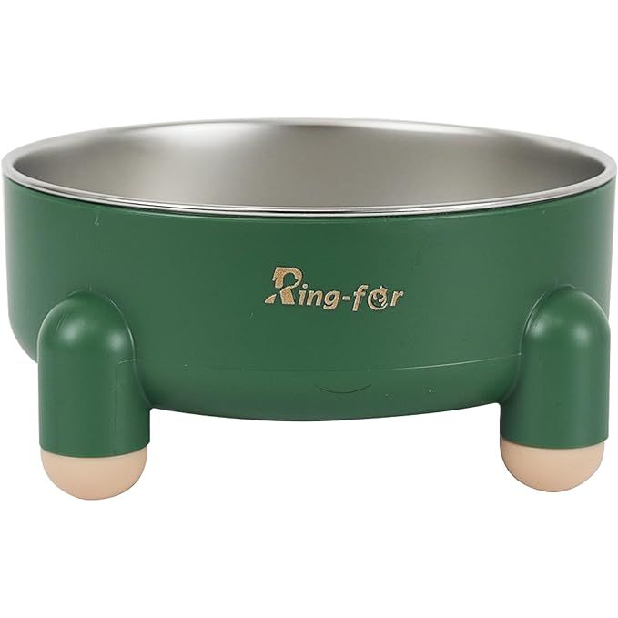 The Ring-far Dog Bowl is a stainless steel pet bowl designed to prevent feline acne in cats. Made from 201 stainless steel, this durable bowl is safe for both food and water. The Tetrapod nonslip rubber bottom design ensures stability during meal times, preventing spills and messes on the floor.