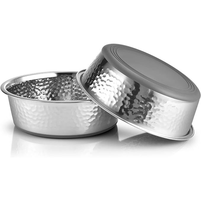 The URBUDDIES 2 Pack Hammered Stainless Steel Cat Bowls are designed for pet owners looking for high-quality and stylish feeding dishes for their feline friends. Each bowl is made of premium stainless steel, making them durable and resistant to scratches, dents, and corrosion.