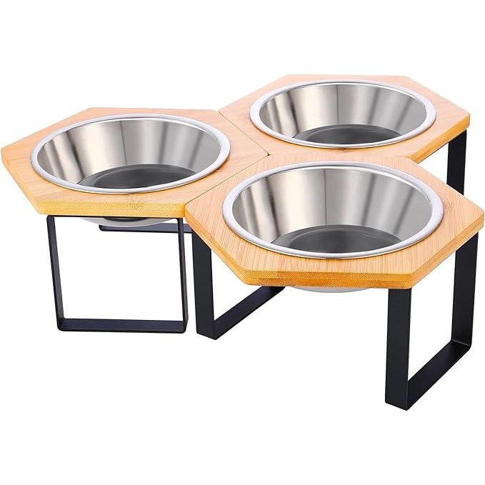 This set of 3 cat bowls is perfect for households with multiple cats or for cats who prefer their own space while eating. The elevated design of the bowls helps to make mealtimes more comfortable for cats by reducing stress on their neck and back.