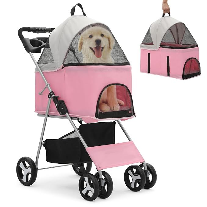 The MoNiBloom 3-in-1 Foldable Pet Stroller is a versatile and convenient option for pet owners on the go. This stroller features a detachable carrier that can also be used as a car seat for small pets. The push-button entry makes it easy for your furry friend to hop in and out of the stroller with ease.