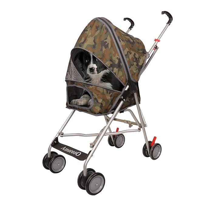 The AmorosO Pet Stroller is a versatile and durable option for safely transporting your furry friends on walks, trips, or other outings. Made from high-quality polyester material, this pet stroller is both heavy-duty and foldable for easy storage and transport.