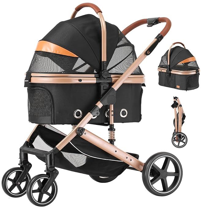 The EchoSmile 4 in 1 Pet Stroller is designed for small to medium-sized dogs, with a maximum weight capacity of 45 lbs. It features a one-touch folding mechanism for easy storage and transportation, making it perfect for daily walks or trips to the vet.