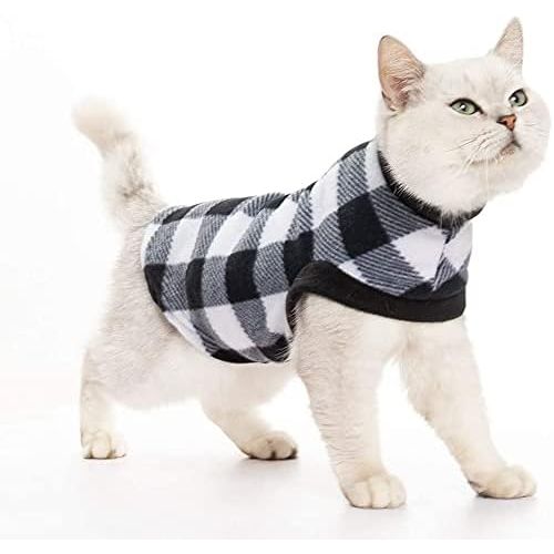 The EXPAWLORER Plaid Cat Sweater is a stylish and cozy option for keeping your feline friend warm during the fall and winter months. The sweater is made of soft fleece material that provides warmth and comfort, making it perfect for chilly days.