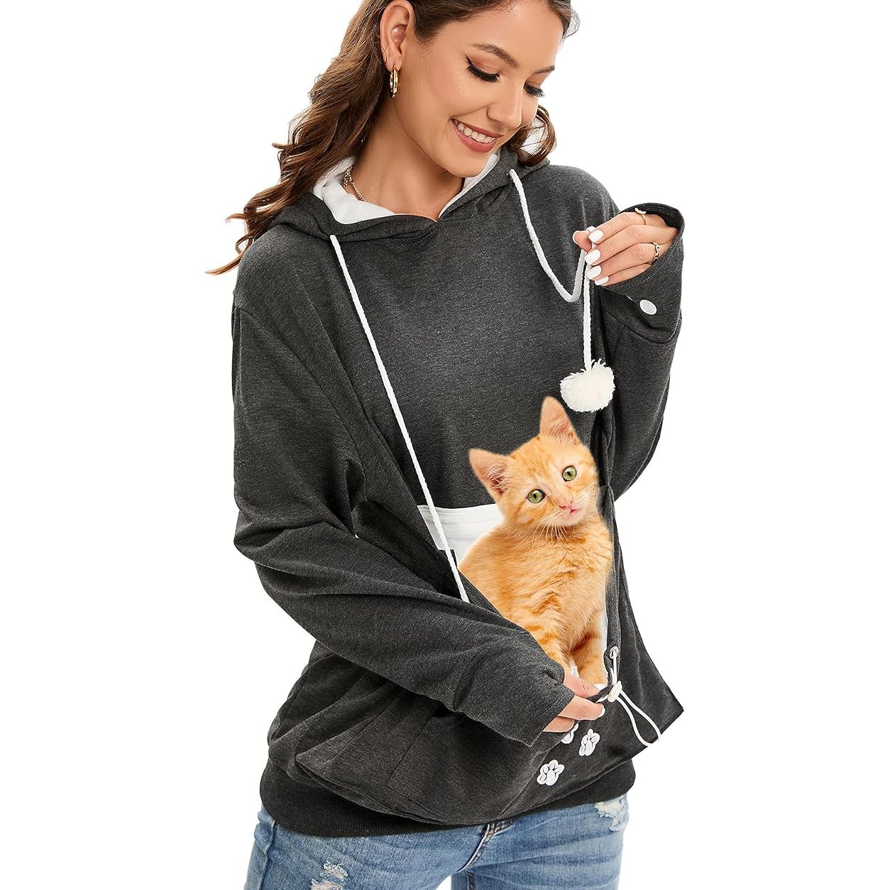 BOMBAXCEIBA Fleece pet Cat Small Day Pouch Hoodie Carrier Holder Carrying Sweatshirt Kangaroo Pocket image