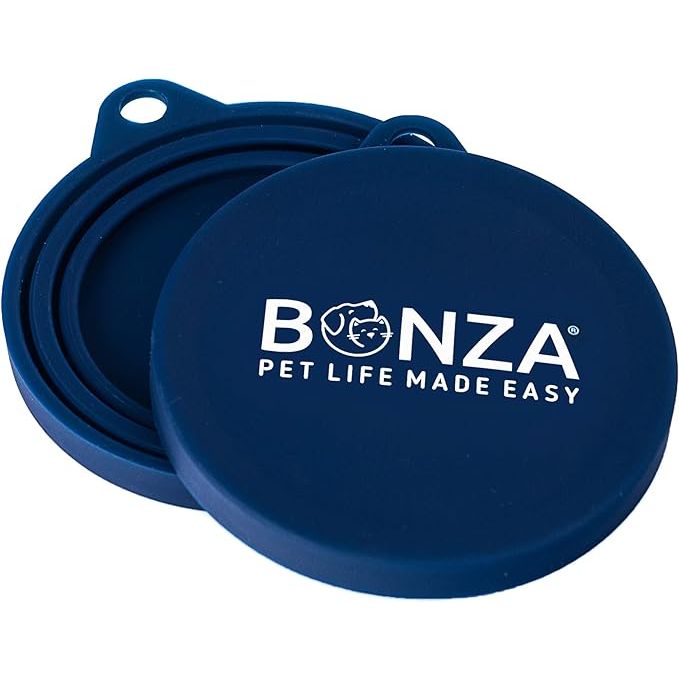 Bonza Pet Food Can Covers are a set of two universal silicone lids designed to cover pet food cans, specifically for dogs or cats. These can covers are made from BPA-free silicone, making them safe for pets to use. They are also dishwasher safe, making it easy to clean and reuse them.