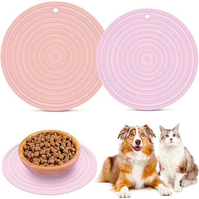 These silicone pet food mats are designed to prevent food and water overflow while your pet eats. They are suitable for both medium and small pets, measuring 9.5 x 9.5 inches and 7.1 x 7.1 inches respectively. The mats are made of high-quality silicone material that is durable and easy to clean, making them a convenient option for pet owners.