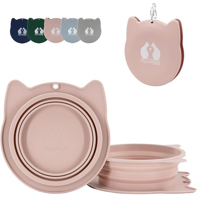 The RUNROLE 2-in-1 Collapsible Silicone Dog Travel Bowls is a convenient pet accessory designed for feeding and watering your furry friend while on the go. This set includes two detachable bowls made of high-quality silicone material, which are collapsible and easy to carry during travel or outdoor activities.