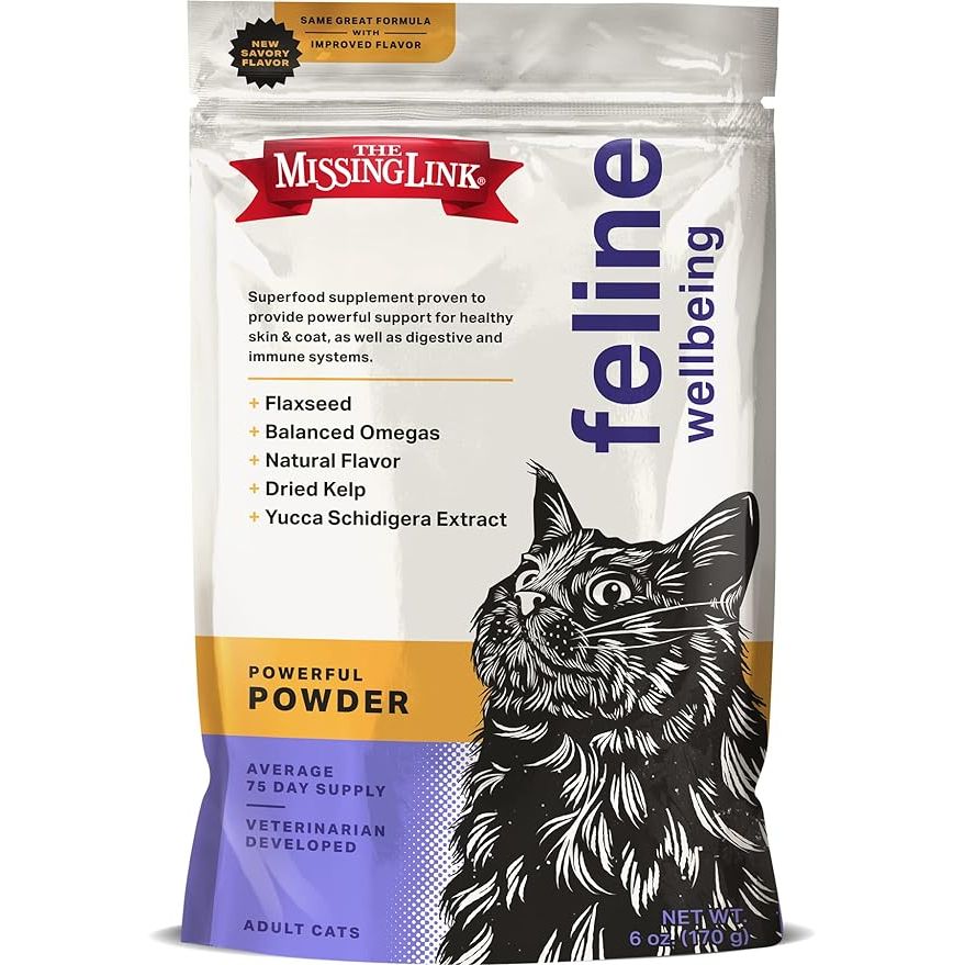 Give your feline friend the gift of optimal health with our cat powder supplement. Formulated by veterinarians in the USA, this powerful blend contains balanced omegas, yucca, kelp, and dietary fiber to support your cat's skin, coat, digestion, energy levels, and immune system.