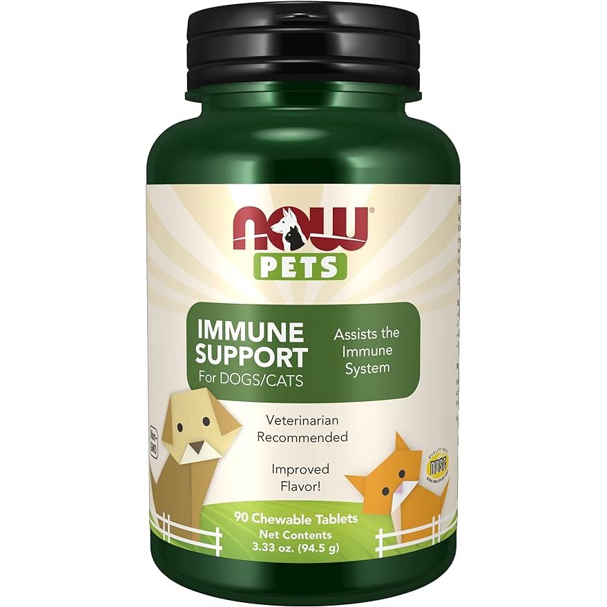 NOW Pet Health's Immune Support Supplement is specifically formulated for cats and dogs to help boost their immune system and overall health. Each bottle contains 90 chewable tablets, making it easy to administer to your pets.