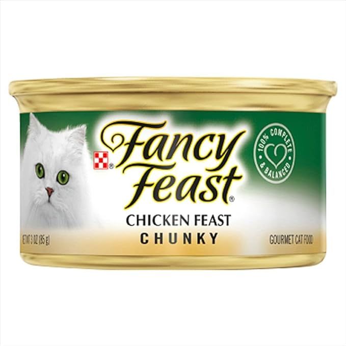 Fancy Feast Chunky Chicken Feast Cat Food is a high-quality wet cat food that comes in a convenient 3 oz single serving can. This formula features tender chunks of real chicken in a savory gravy, making it a delicious and nutritious meal for your feline friend.

This cat food is made with high-quality ingredients that are specifically formulated to meet the nutritional needs of cats. It is a balanced and complete meal that provides essential vitamins, minerals, and proteins to support your cat's overall health and well-being.

With its chunky texture and flavorful taste, Fancy Feast Chunky Chicken Feast Cat Food is sure to be a hit with your cat. It is easy to serve and can be fed as a standalone meal or mixed with dry food for added variety. Give your cat the delicious taste and nutrition they deserve with Fancy Feast Chunky Chicken Feast Cat Food. Description by ChatGPT.