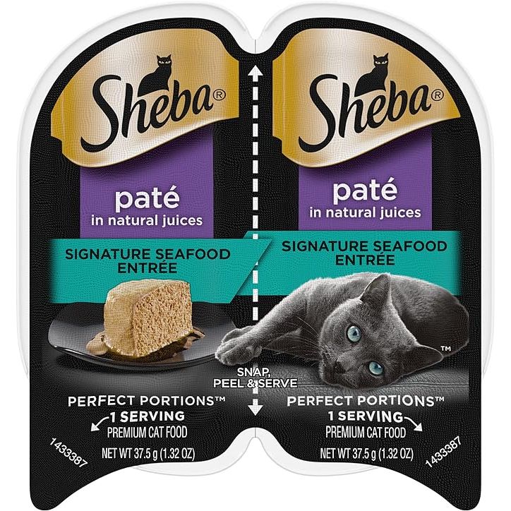 SHEBA Perfect Portions Paté Wet Cat Food Trays are a convenient and delicious way to feed your feline friend. This 24-count pack includes 48 individual servings of Signature Seafood Entrée, made with real fish and other high-quality ingredients.