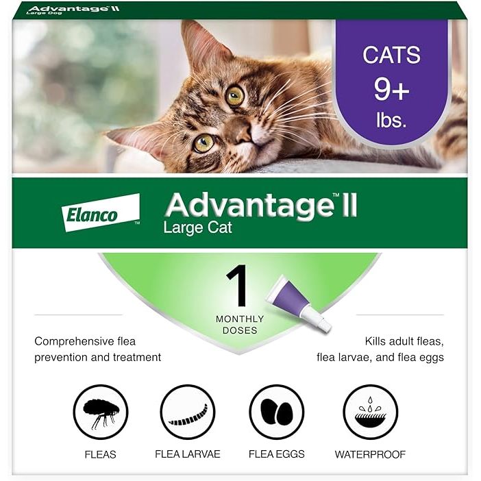 Advantage II Large Cat is a vet-recommended flea treatment and prevention option specifically designed for cats over 9 lbs. It is a topical solution that effectively kills fleas at all life stages, including eggs, larvae, and adult fleas.