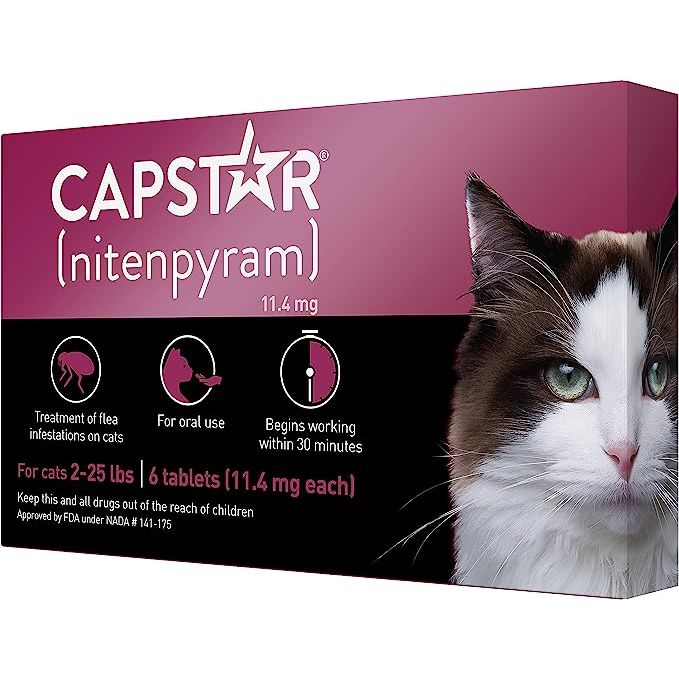 Capstar (nitenpyram) is a fast-acting oral flea treatment for cats that is designed to quickly and effectively eliminate fleas. It is specifically formulated for cats weighing between 2-25 lbs and comes in the form of small tablets that are easy to administer.