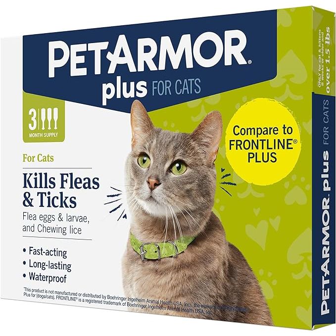 PetArmor Plus is a popular flea and tick prevention solution for cats weighing over 1.5 lbs. It is a waterproof topical treatment that is fast-acting and long-lasting, providing protection for up to 30 days against fleas, ticks, and chewing lice. This product is designed to effectively kill and repel pests, keeping your cat safe and comfortable.