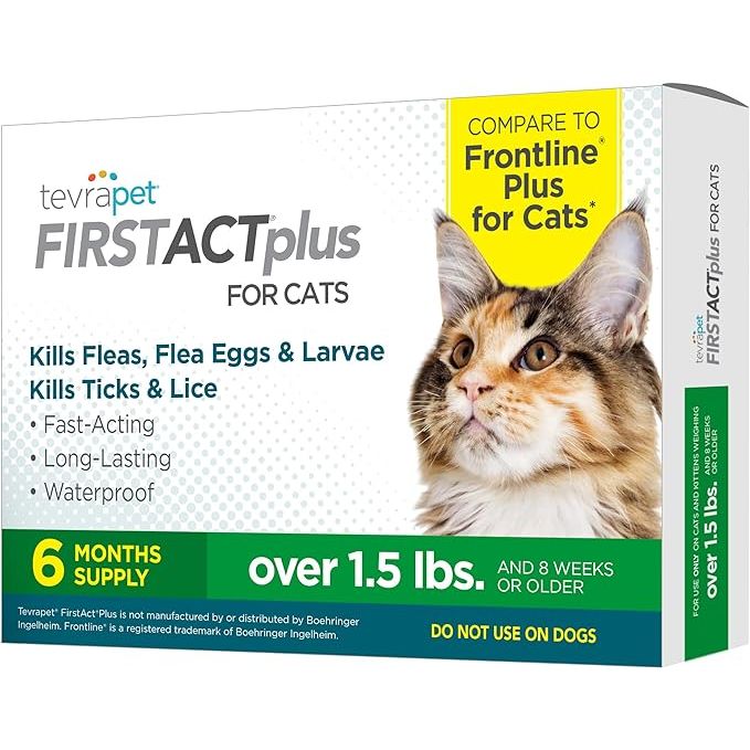 TevraPet FirstAct Plus Flea and Tick Prevention is a topical treatment designed specifically for cats over 1.5lbs. This product comes in a pack of 6 monthly doses, making it convenient and cost-effective for pet owners.