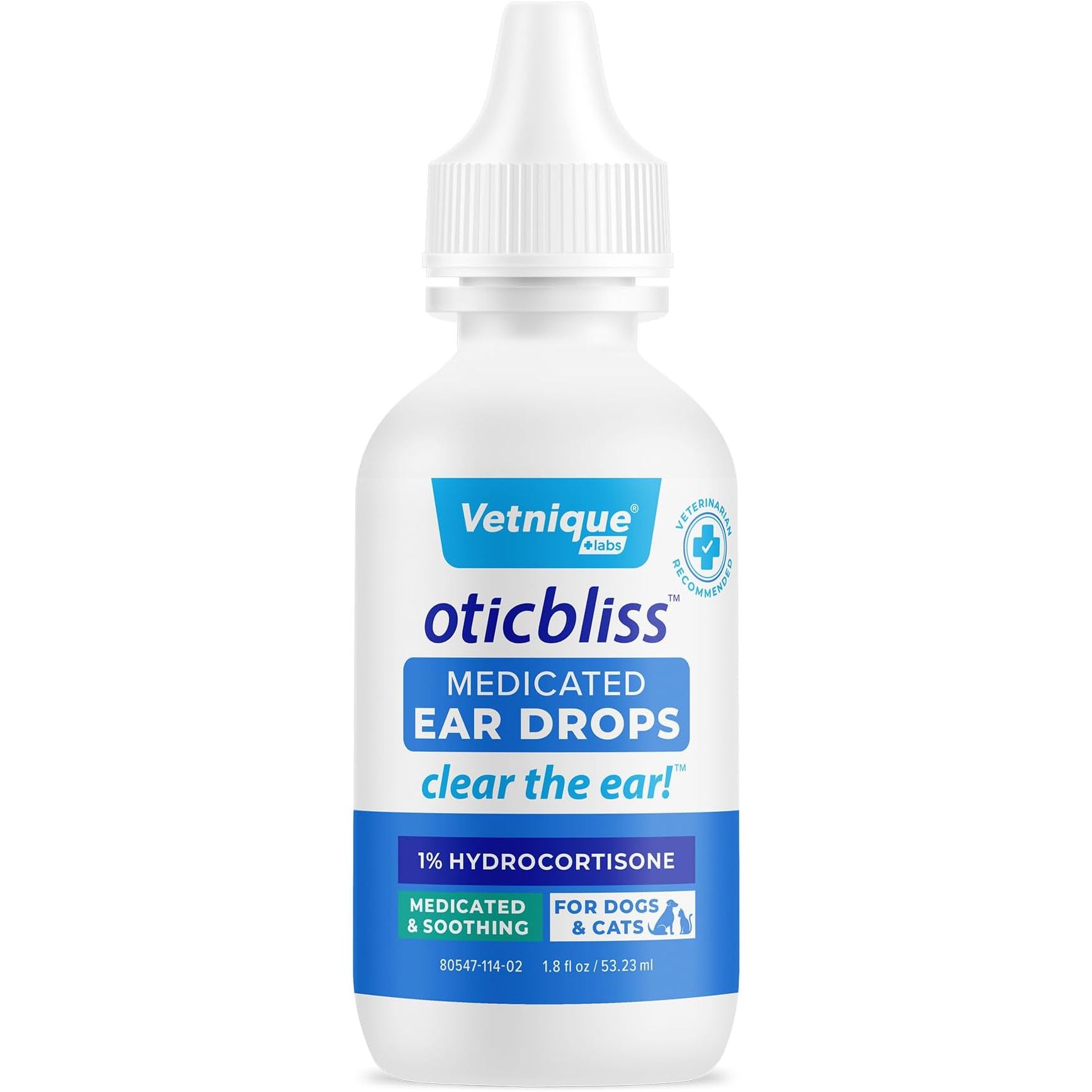 Vetnique Oticbliss Medicated Cat & Dog Ear Cleaner Drops are designed to treat ear infections in both cats and dogs. These drops contain 1% hydrocortisone to help soothe itching, redness, and swelling in the ears. They are vet recommended and can be used as part of a comprehensive treatment plan for ear infections.
