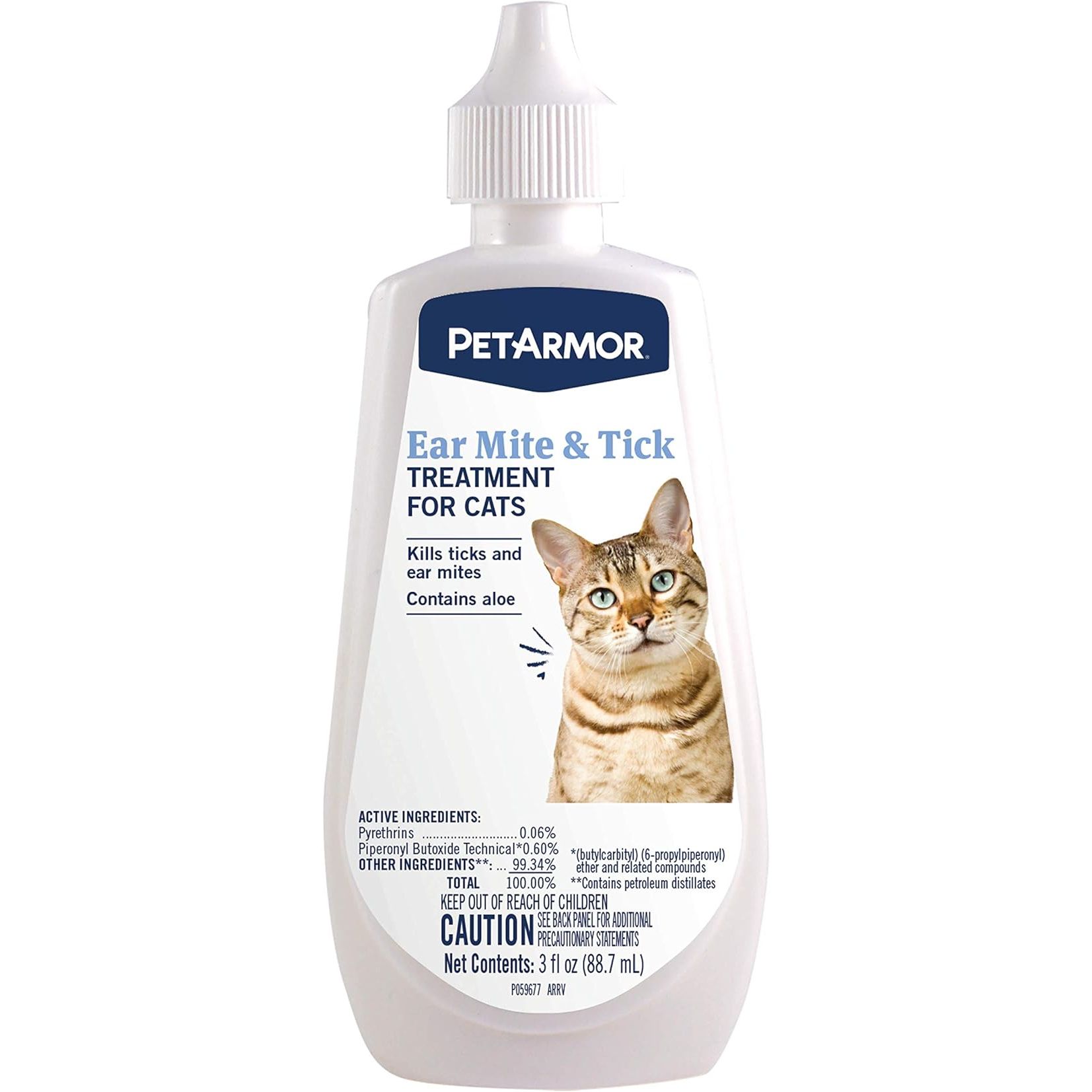 PetArmor Ear Mite Treatment for Cats is a specialized ear mite medicine that effectively kills ticks and ear mites to relieve itchiness in cats. This treatment comes in the form of ear mite drops that soothe the ears with the added benefit of aloe.