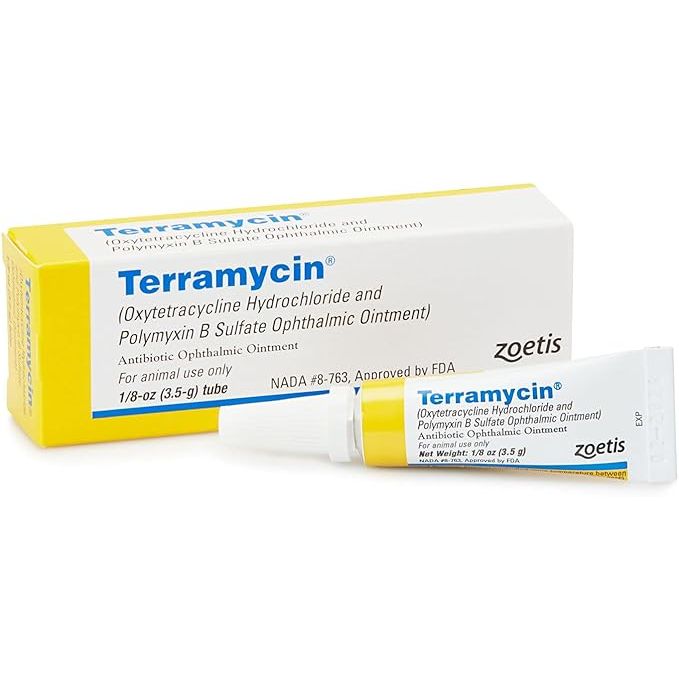 Terramycin Antibiotic Ointment is a versatile medication used to treat a variety of eye infections in dogs, cats, cattle, horses, and sheep. The ointment contains oxytetracycline and polymyxin B, which work together to combat a wide range of bacteria that can cause infections in the eyes.