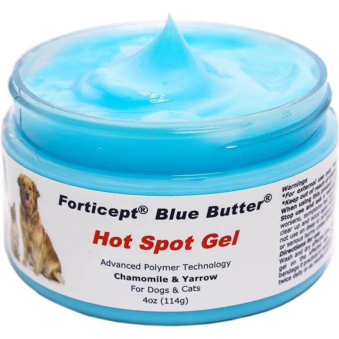 Forticept Blue Butter is a veterinary-strength topical ointment designed to treat a variety of skin issues in both dogs and cats. This 4oz jar of ointment is specifically formulated to provide fast relief for hot spots, skin yeast infections, ringworm, cuts, rashes, and other types of skin irritations.