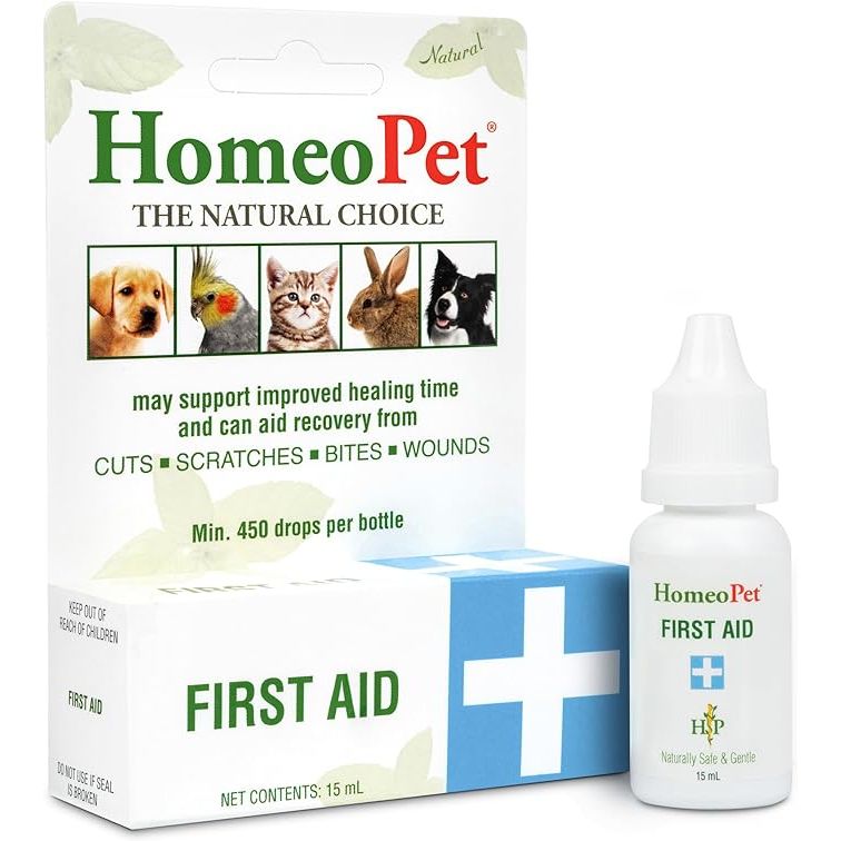 HomeoPet First Aid Oral Wound Care is a veterinarian-formulated natural solution designed to promote the healing of oral wounds in dogs, cats, and other pets. The 15-milliliter bottle contains a homeopathic blend of ingredients that work to soothe and heal oral injuries caused by bites, scratches, post-surgical wounds, and other traumas.