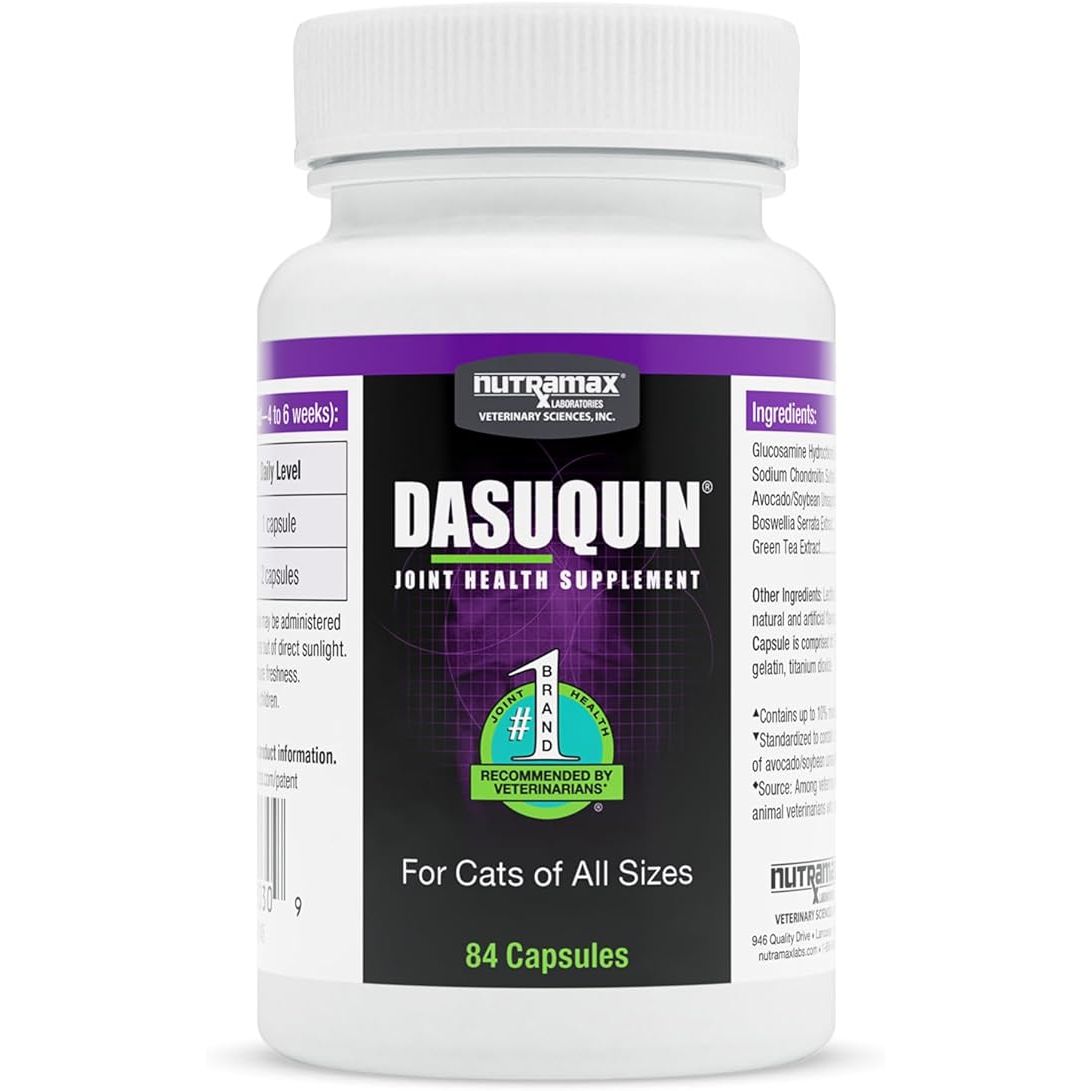 Nutramax Laboratories Dasuquin Joint Health Supplement for Cats is a comprehensive formula designed to support joint health in felines. Each bottle contains 84 capsules, making it convenient for pet owners to administer the supplement to their cats on a daily basis.