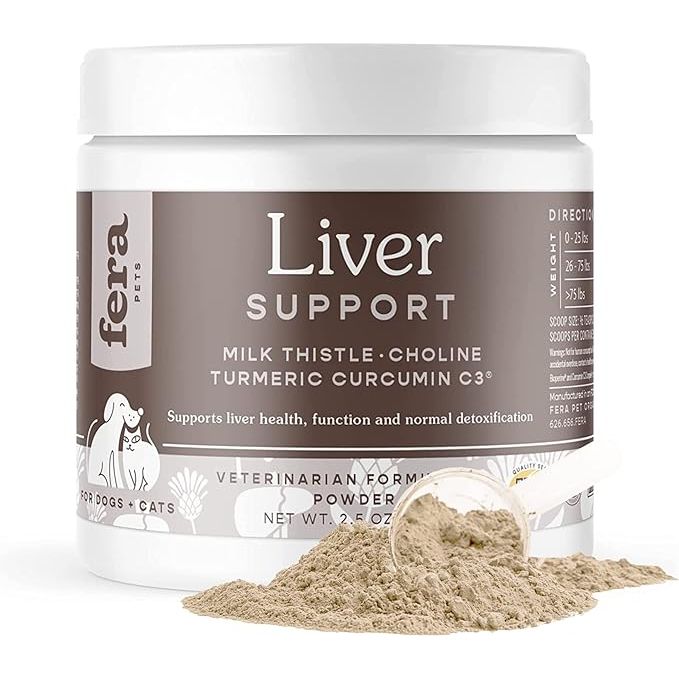 Fera Pets Liver Supplement is a specially formulated blend designed to support liver health and detox function in both dogs and cats. This supplement contains key ingredients such as milk thistle, zinc, choline, and other essential nutrients that work together to promote overall liver health.