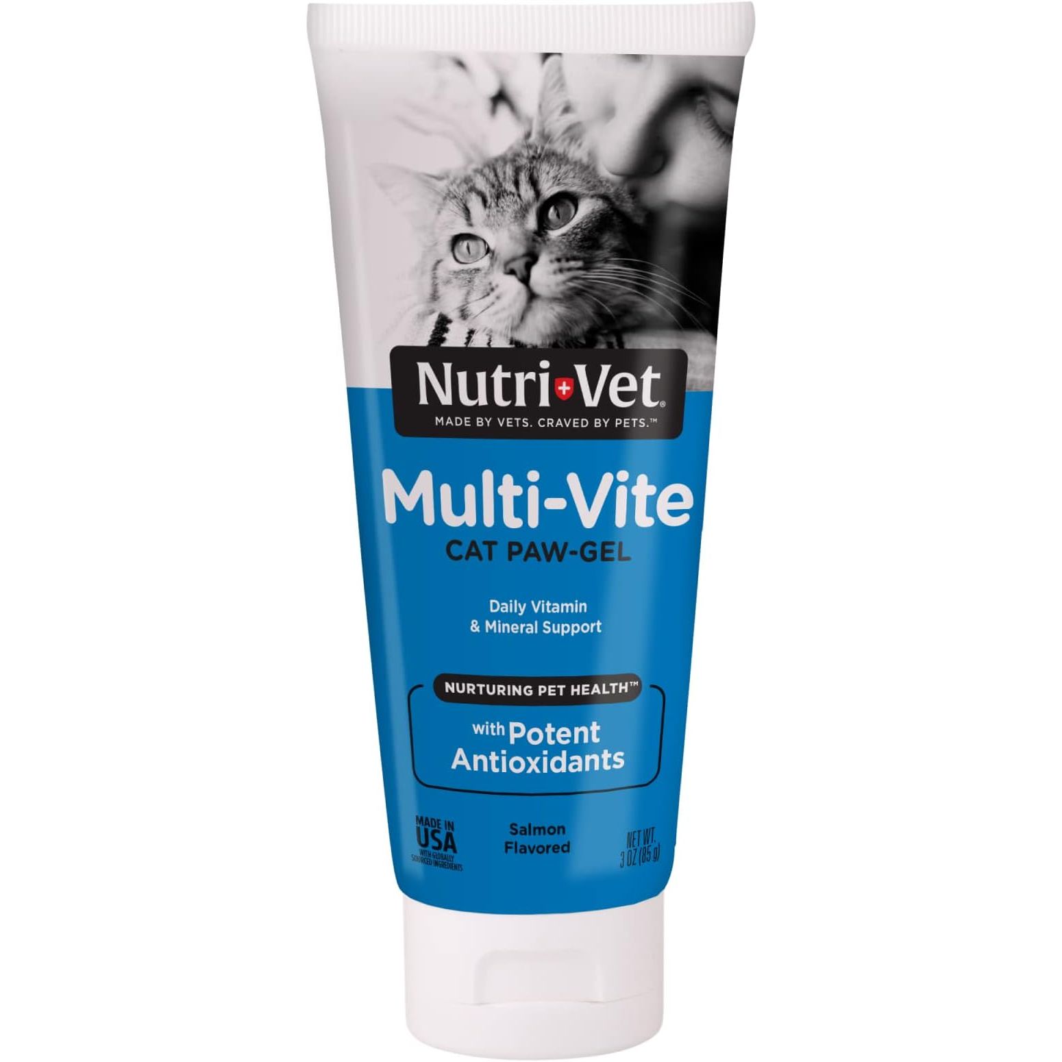 Nutri-Vet Multi-Vite Multivitamin Paw Gel for Cats is a daily supplement designed to support your cat's overall health and well-being. This salmon-flavored gel contains a blend of essential vitamins and minerals to help fill the gaps in your cat's diet and ensure they are getting the nutrients they need.