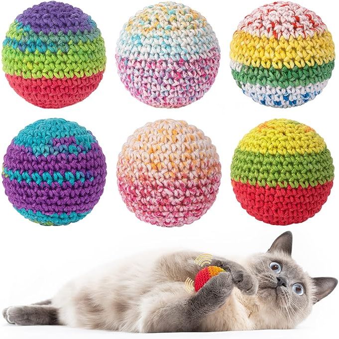 The Retro Shaw Cat Toys Balls are a set of six woolen yarn cat ball toys designed to engage indoor cats in playful and interactive activities. These balls are equipped with a bell inside, making them even more enticing for curious felines to play with.