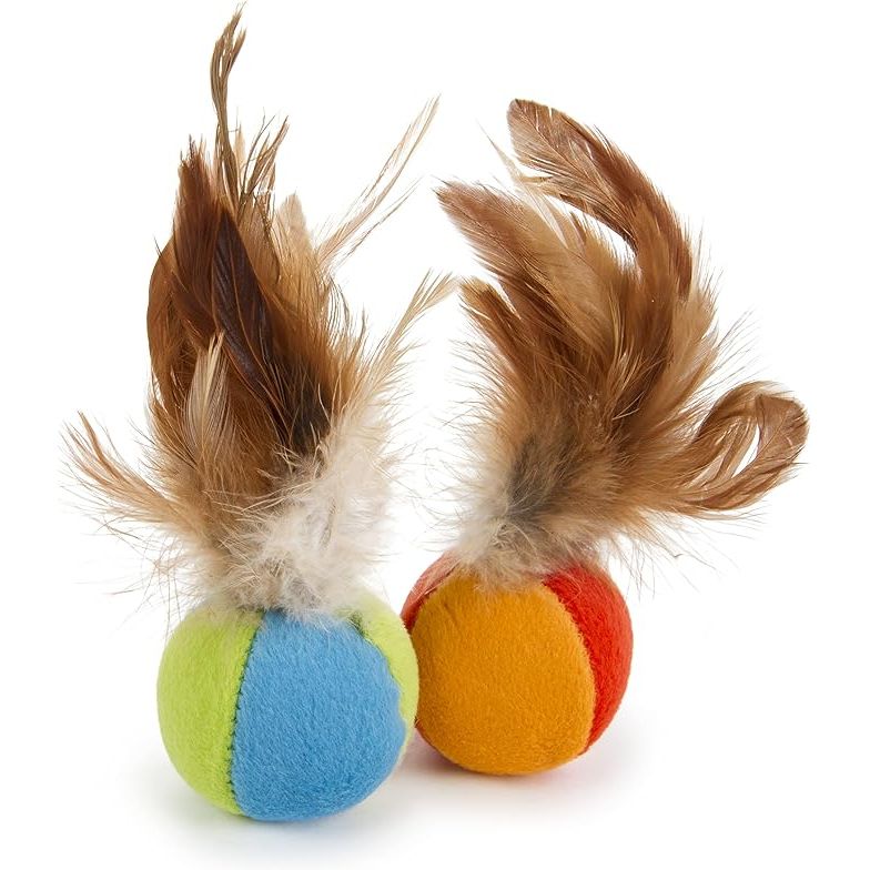 The SmartyKat Flutter Balls Feather Cat Toys come in a pack of two and are designed to provide entertainment and exercise for your feline friend. These toys are brightly colored and feature feathers that entice cats to play and pounce, stimulating their natural hunting instincts.