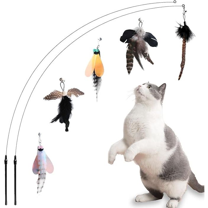 Cat feather toys are a popular choice for indoor cats to keep them engaged and entertained. These toys are designed to mimic the movements of birds, encouraging cats to chase, pounce, and swat at the feathers.