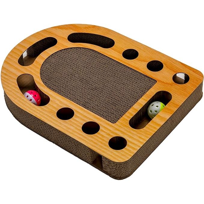 The Furhaven Scratching Pad Ball Track Cat Toy is designed to fulfill cats' natural instinct to scratch and play. This interactive toy features a scratching pad, a ball track, and catnip to keep your indoor cat entertained and engaged.