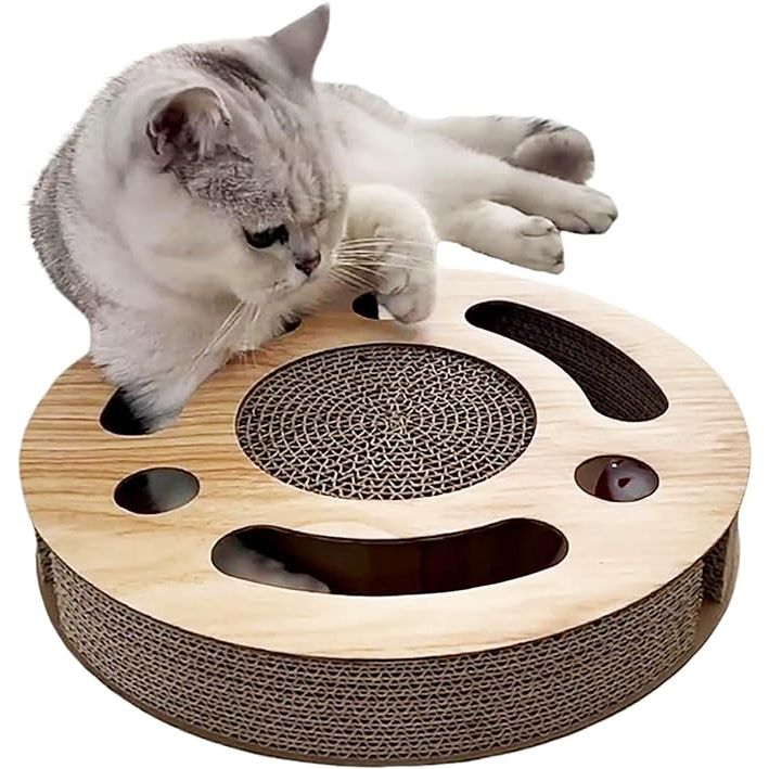 The Cat Toy 3in1 Kitten Puzzles Toy is designed to keep bored indoor cats entertained and engaged. This interactive toy features a combination of cardboard scratcher, puzzle toy, and bell balls to stimulate your cat's natural hunting instincts.