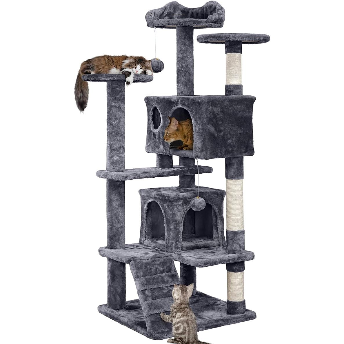 The Yaheetech 54in Cat Tree Tower Condo Furniture Scratch Post is a multi-level cat tree that provides a variety of activities for your pet. It features a spacious condo, multiple scratching posts, and a cozy hammock for your cat to relax or play in. The tree is made of durable sisal material that helps to keep your cat's claws healthy and sharp.