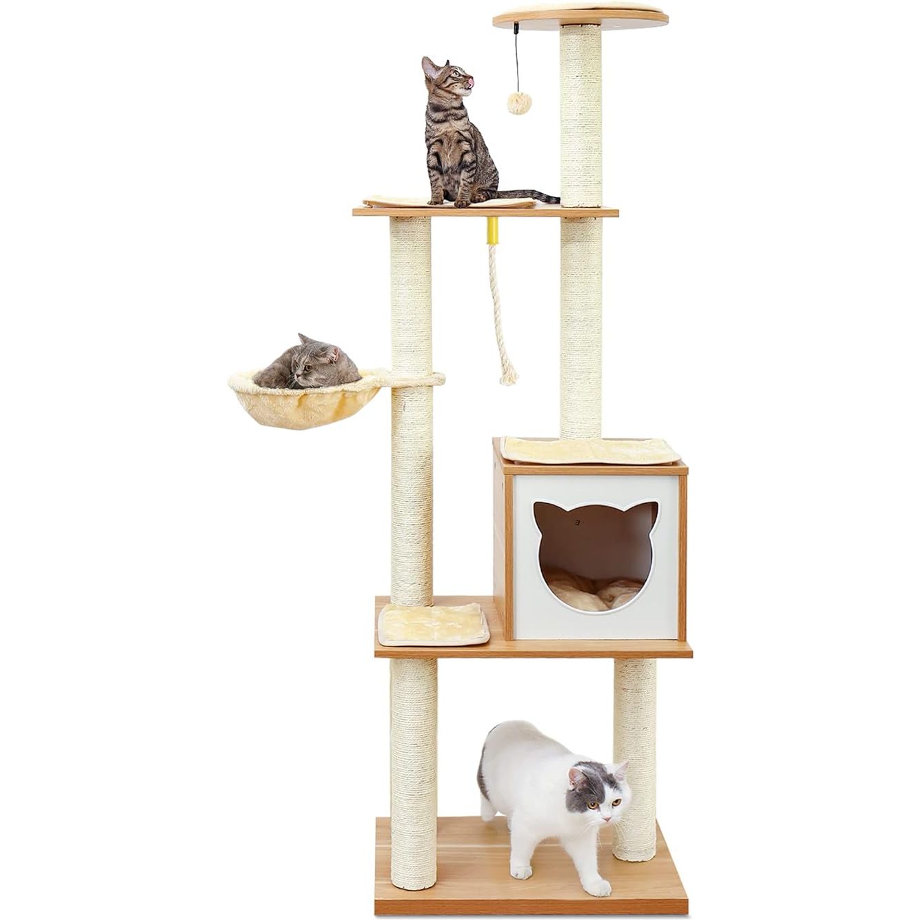 Introducing the perfect balance of elegance and functionality with our Wood Cat Tree from Made4Pets. Unlike traditional carpet-covered cat trees, our design offers a sleek and modern look that is easy to clean and maintain.