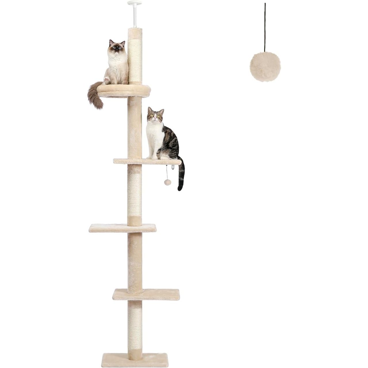 The Climbing Tree with Adjustable Height is designed to cater to cats' natural instinct to climb and perch in high places. With 5 push-covered platforms and a tension rod that can be adjusted to reach heights of up to 109 inches, this cat tree allows your feline friends to challenge themselves and enjoy the view from above.