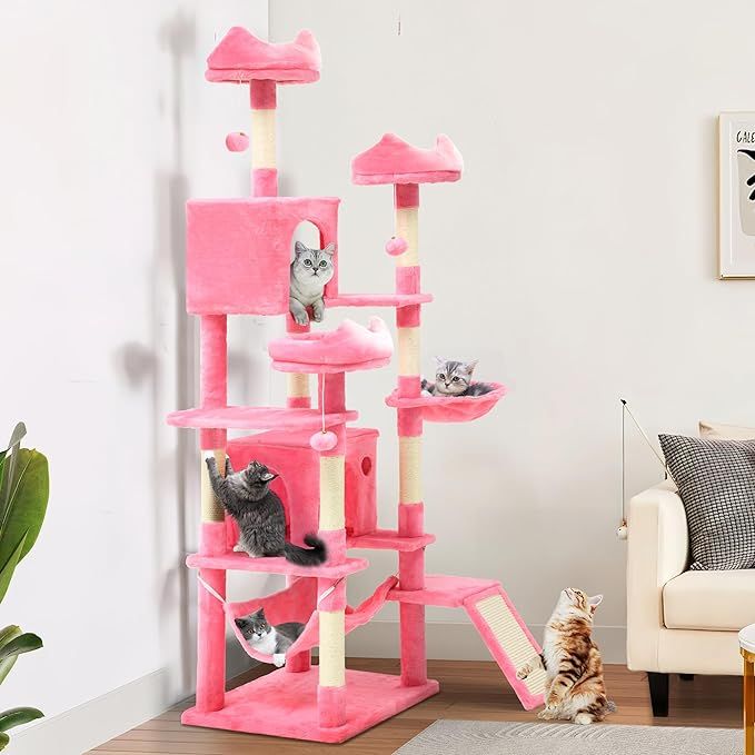 The YITAHOME Cat Tree Tower for Indoor Cats is a 75-inch tall multi-level cat climbing tower designed to provide hours of entertainment and exercise for your feline friends. This cat tree features a variety of amenities including cat condos, top perches, a hammock, sisal scratching posts, and a board for your cats to play and rest on.