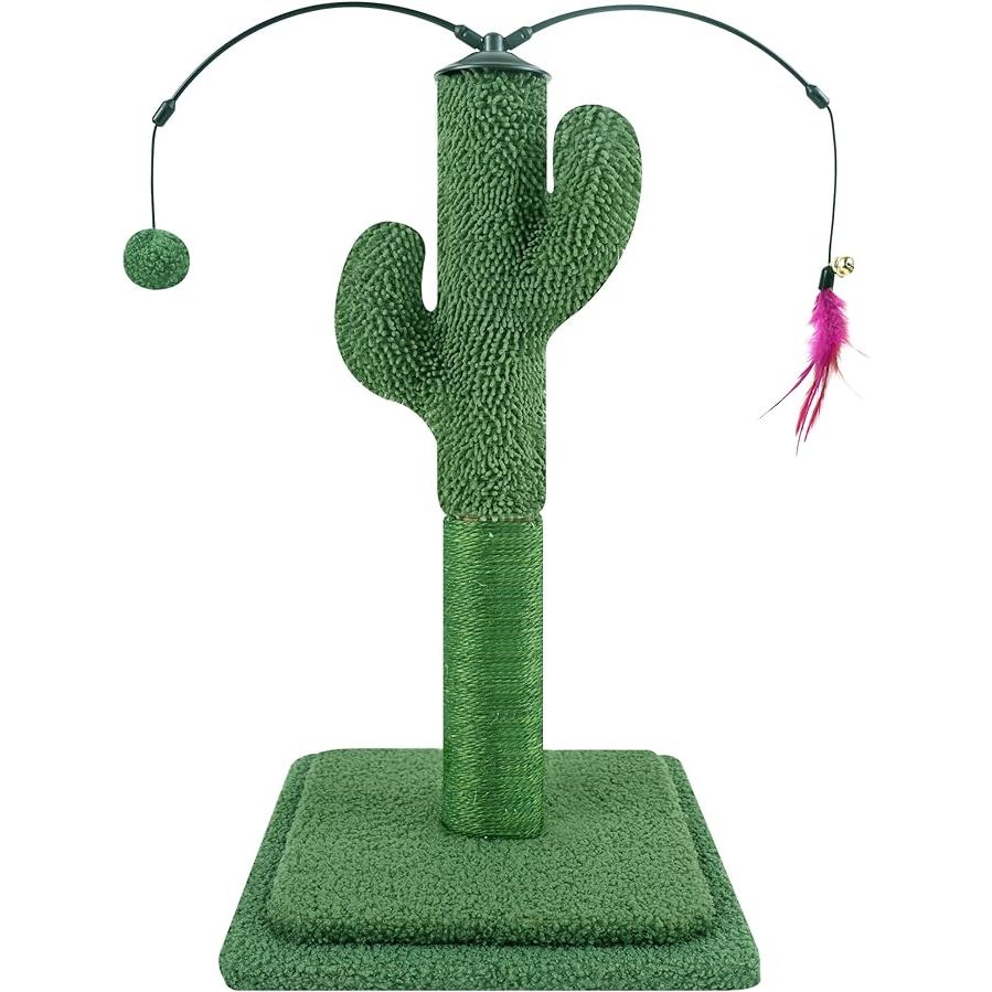 The 23.6" Cat Scratching Post is a cactus shaped cat scratcher designed to provide an interactive and satisfying scratching experience for indoor cats. Made with natural sisal rope, this cat tree allows cats to safely and effectively satisfy their instinct to scratch while keeping furniture and carpet protected. The scratching post is 23.