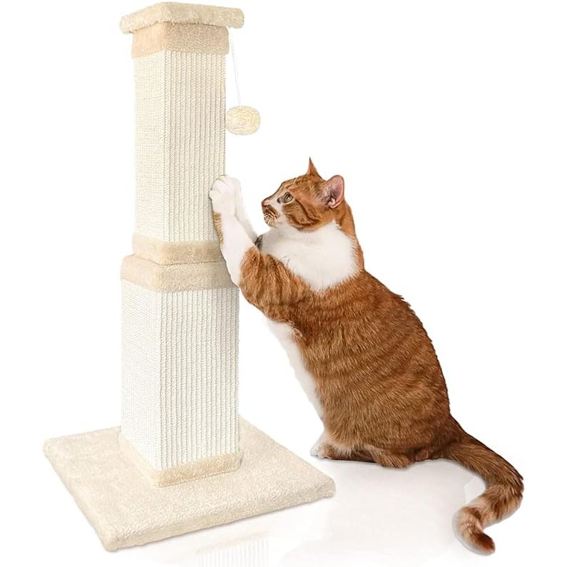 AGYM 32 Inch Cat Scratching Post for Adult Cats and Kittens - Sisal Scratcher Protects Furniture and Exercises Cats, Beige image