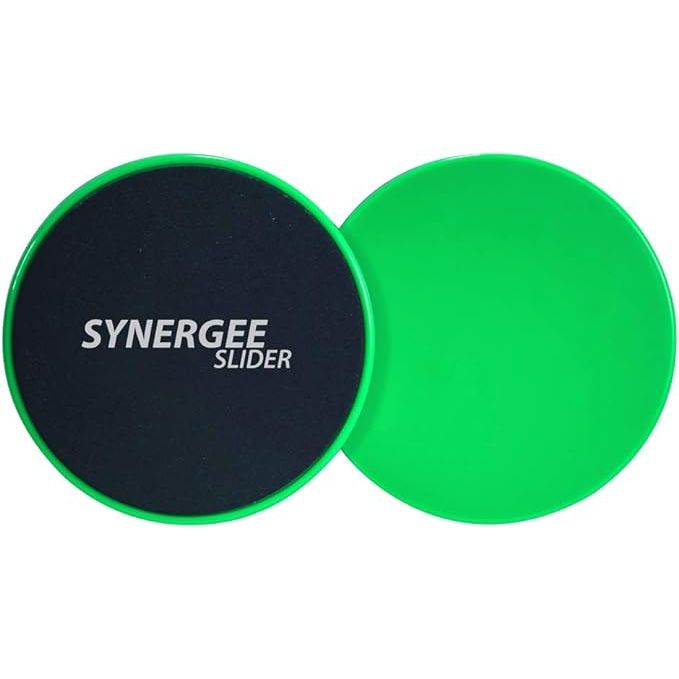 Synergee Core Sliders are a compact and portable fitness tool designed to intensify core workouts by engaging multiple muscle groups. The sliders feature a dual-sided design, allowing for use on both carpet and hardwood floors.