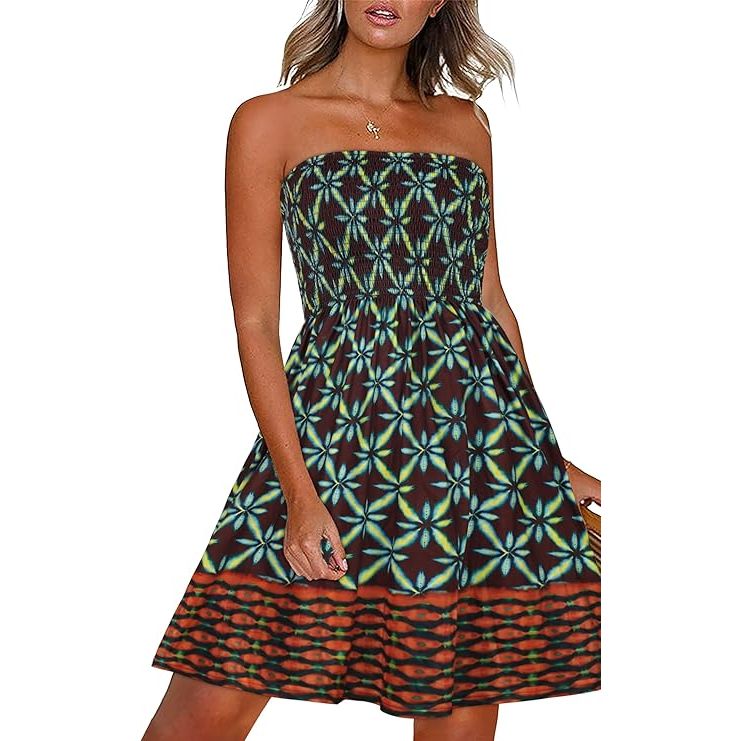 The CHICGAL Summer Dresses for Women Beach Cover Ups Strapless Boho Floral Print Sundress is made from lightweight and breathable materials, making it ideal for hot summer days. The dress comes in a variety of sizes to ensure a perfect fit for every body type. Whether you're lounging by the water or attending a pool party, this sundress is sure to turn heads and make you feel stylish and comfortable all day long.