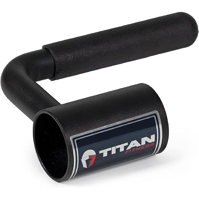 The Titan Fitness Single Arm Landmine Handle with Rubber Grip is a versatile strength accessory that attaches to an Olympic barbell, allowing for a wide range of exercises including rows, presses, and rotational movements.